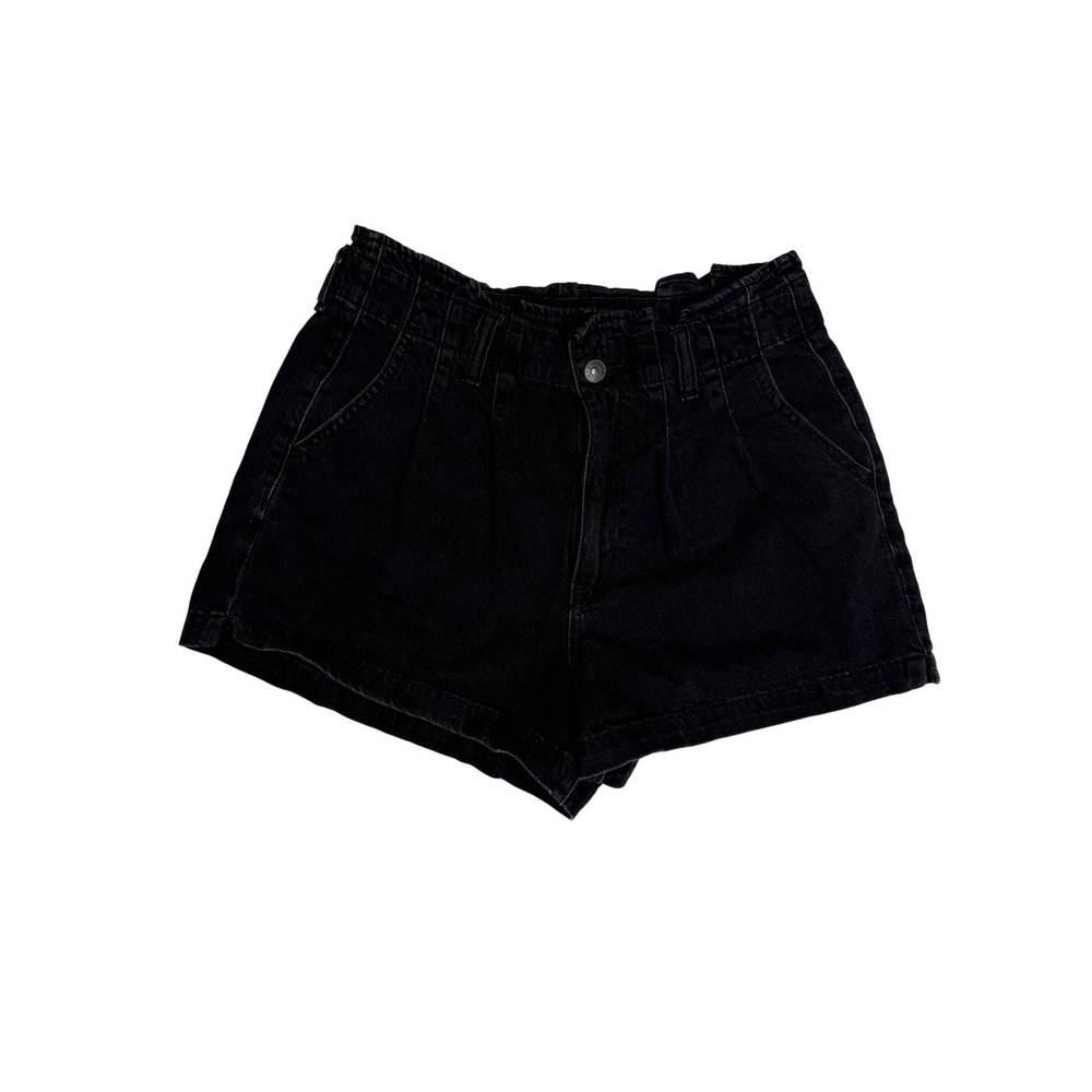 American‎ Eagle Black Mom Shorts High Rise Paperbag Waist Pleated Denim Size 8